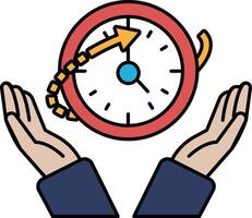 A clock with a red circle and a blue arrow pointing to the right vector