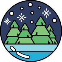 A blue and white image of a forest with snow on the ground and trees vector