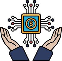 A hand is holding a dollar sign in a cross shape vector