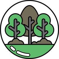 A graphic of three trees with a rock in the middle vector