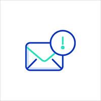 Email icon with a green circle and a red exclamation mark vector
