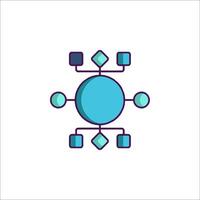 A blue and green icon of a circle with four squares vector