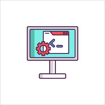 A computer monitor with a gear on it vector