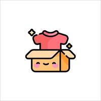 A box with a t - shirt inside and a smiley face vector