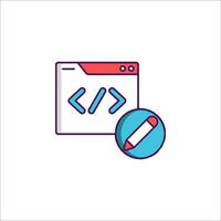 A web page with a code symbol and a pencil vector