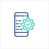 A smartphone with a check mark and gear icon vector