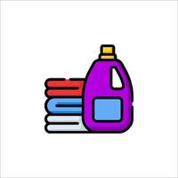A purple bottle of liquid and a stack of laundry vector