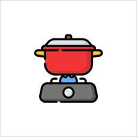 A red pot on top of a stove vector
