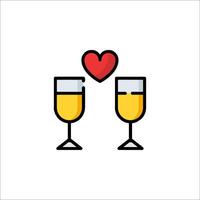 Two glasses of champagne with a heart on top vector