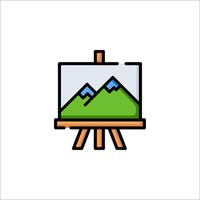 A painting on a easel with mountains in the background vector