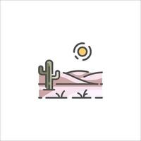 The desert landscape with a cactus and sun vector