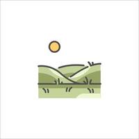 A green landscape with a sun in the sky vector