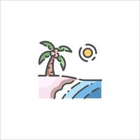 A beach with palm trees and the sun in the background vector