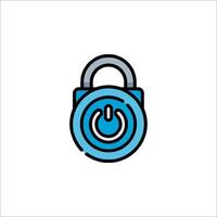 A blue lock icon with a power button vector