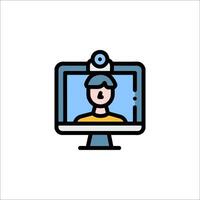 A person is sitting in front of a computer monitor vector