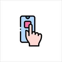 a hand pressing a button on a phone vector