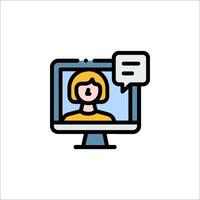 A woman is talking on a computer screen with a speech bubble vector