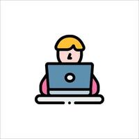 A person sitting at a computer with a laptop vector