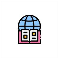An icon of an open book with a globe on it vector