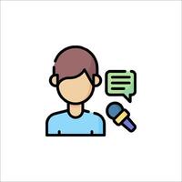 A man with a microphone and a speech bubble icon vector