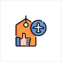 An airplane is shown with a thumb up and a tag vector