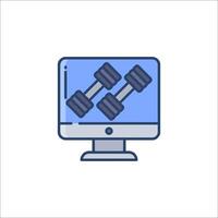 A computer monitor with two dumbbells on it vector
