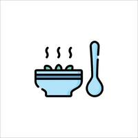 A bowl of soup with a spoon and fork icon vector