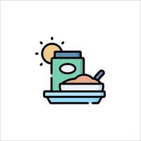 A container of food and a spoon on a plate vector