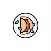 A taco on a plate icon in a flat style vector