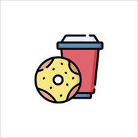 A donut and a cup of coffee are shown in a line drawing vector