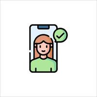 A woman is on a phone with a check mark vector