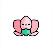A pink flower with a green leaf on it vector