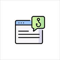 A web page with a speech bubble and a green arrow vector