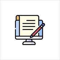 A computer with a pen and paper icon vector