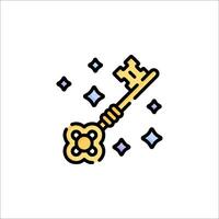 A key with stars and a flower icon vector