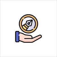A hand holding a pen and a coin icon vector