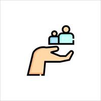 A hand holding a person icon with a person in the middle vector