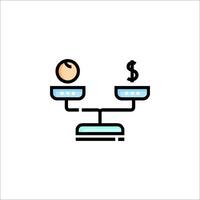 A balance scale with a dollar sign and a coin vector