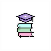 A stack of books with a graduation cap on top vector