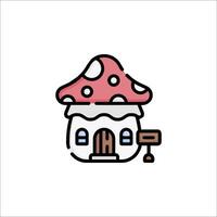 A mushroom house icon with a sign on it vector