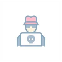 A man in a hat and a skull on his laptop vector