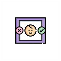 A child is in a frame with a check mark vector
