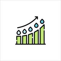 A line icon of a bar chart with a green arrow vector