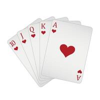 Playing cards - a poker hand consisting of a royal flush hearts 10 J Q K A, illustration isolated on white background vector