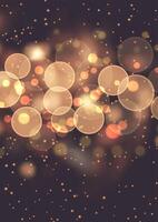 Christmas background with golden bokeh lights design vector