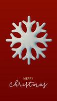3d minimalist illustration of a white snowflake on a vibrant red background with the text Merry Christmas in elegant typography, perfect for festive greetings and holiday decor. illustration vector
