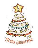 Groovy Retro Christmas Pencil Tree Sharpener Dust Hand Drawn Cartoon Doodle with Festive Vibes vector
