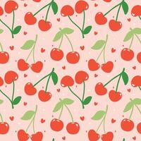 Retro Red Cherries Seamless Pattern Playful Minimal Flat Design isolated on background vector