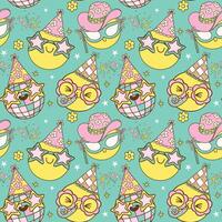 Playful Seamless Pattern Party New Year and Birthday Emoji Smile Face isolated on background vector