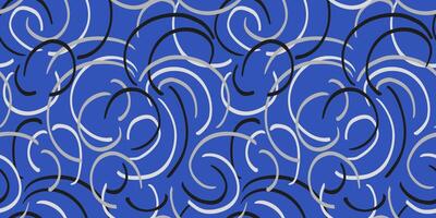 Seamless pattern of abstract organic curves and featuring swirling, curved lines on bold blue background. Perfect for modern designs, textiles, packaging. Print geometric with a dynamic feel. vector
